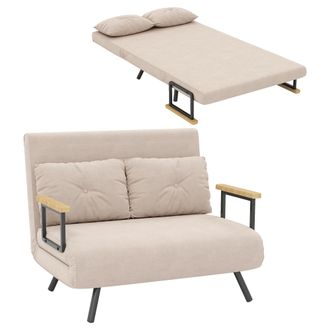 OEM Sof&aacute; Cama Convertible 4 En 1 2 Plazas Plegable Con Respaldo Ajustable, Almohadas, 102x73x81 Cm, Beige Claro