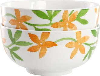 Gibson Home 2 Piece Fine Ceramic Cereal Bowl Set in Floral in Orange at Nordstrom