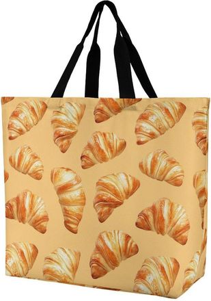 Generic Croissants Pattern Reusable Shopping Bags Large Capacity Grocery Bag Heavy Duty Tote for Women 40x40x16cm