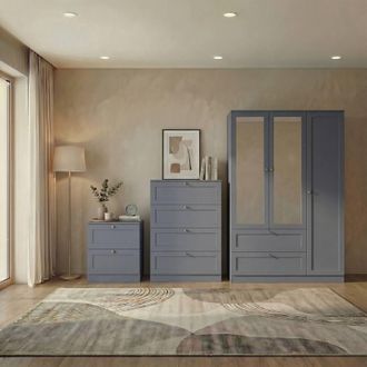 Home Discount Vida Designs Altino 3Pc Bedroom Set(2Dr Bedside, 4Dr Chest, Wardrobe) in Grey