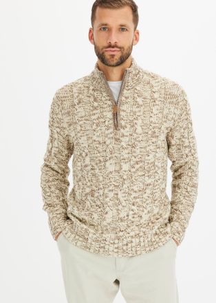 Bonprix Troyer BONPRIX Troyer Pullover mit Reissverschluss, Herren, Gr. 60/62 (XXL), beige (beige meliert), Obermaterial: 100% Polyacryl, regular fit, Pullove