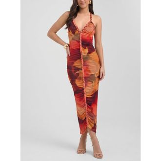 Rachel Roy Thalassa Printed Mesh Dress in Orange Floral at Nordstrom, Size X-Large