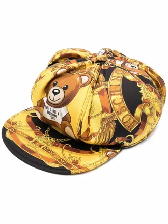 Moschino teddy bear-print silk hat - women - Silk/Viscose - One Size - Yellow