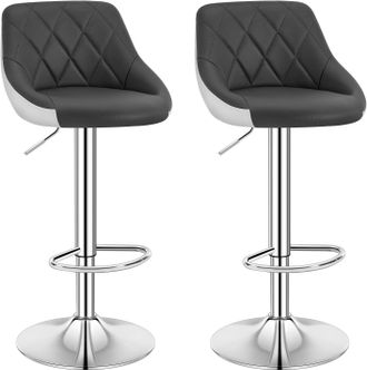 Woltu Woltu - 2x Taburetes De Bar Con Respaldo Cuero Sint&eacute;tico Taburetes Alto Cocina Regulable En Altura Taburetes Giratorio Sillas Bar Taburete De Trabajo 