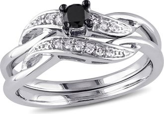 Mimi & Max 1/4ct TW Black and White Diamond Bridal Set in Sterling Silver