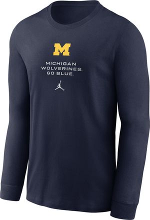 Nike Jordan Mens Michigan Sideline Jordan Brand Dri-FIT College Long-Sleeve T-Shirt in Blue | 0JEW41SMWN-LDX