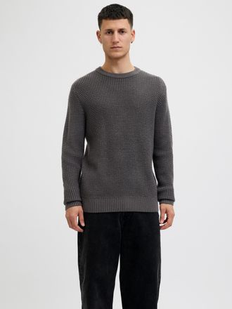 Jack & Jones Strickpullover JACK & JONES JJGLOBAL KNIT CREW NECK, Herren, Gr. XS, asphalt, Strick, Obermaterial: 67% Polyacryl, 33% Baumwolle, unifarben, regular f