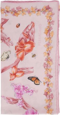 Ferragamo Accessoires, Dames, Roze, ONE Size, Zijden sjaal met all-over bloemenprint