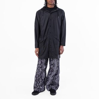 Rains Black Lightweight Waterproof Long Jacket, Size X-Large