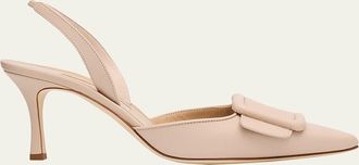 Manolo Blahnik Maysli Leather Buckle Halter Pumps