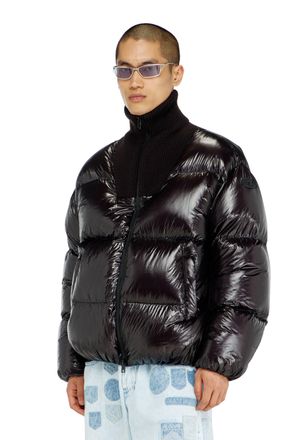Diesel Down puffer jacket in ripstop with ribbed collar - Winter Jackets - Man - Black