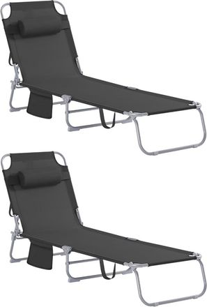 SoBuy Set de 2 tumbonas plegables con almohada negro