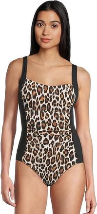 Tommy Bahama Island Cays Leopard Square Neck One-Piece Womens Swimsuits One Piece Black : 12, Nylon/Spandex
