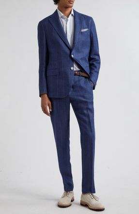 Eleventy Pinstripe Linen Blend Suit in Blue at Nordstrom, Size 46 Us