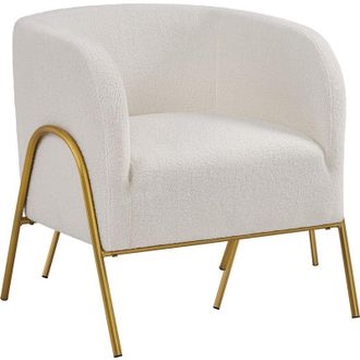 Yaheetech Poltrona Salotto in Tessuto Boucl&eacute; Sedia Imbottita con Gambe in Metallo Dorato Poltrona Contemporanea con Schienale Braccioli per Soggiorno e Camera