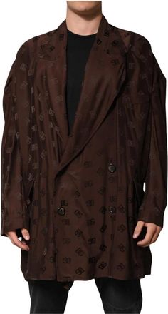 Dolce & Gabbana Bruin Logo Monogram Jas Jas - Heren - Mantel - Bruin - L - Polyester - Jassen