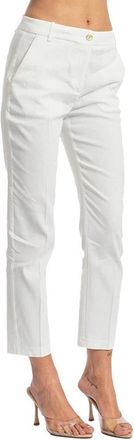 Pinko Bello Pantalone Lino Stretch - Dames - Slim Fit Broeken - Wit - L - Leer - Broeken