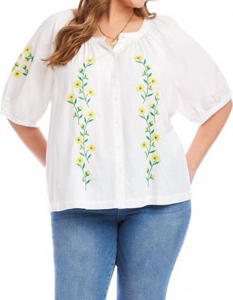 Karen Kane Puff Sleeve Embroidered Peasant Top - Plus In Off White