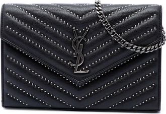 Saint Laurent Pre-owned Saint Laurent Chevron Studded Sheepskin Monogram Envelope Chain Wallet Unisex GVPF8HS5E7WM3JJT