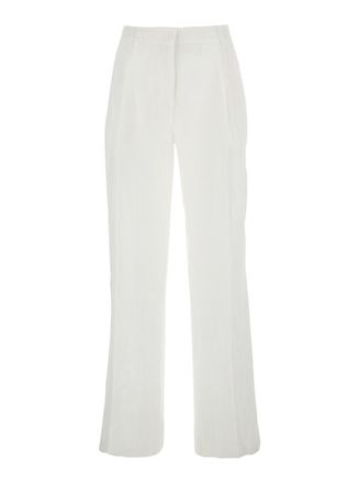 Semicouture White Pants With Belt Loops And Pence Details In Linen Woman