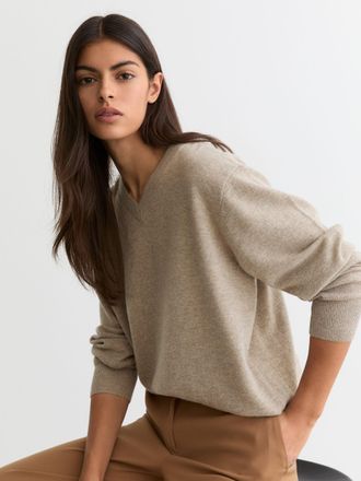 Reiss Taupe Neutral Wool-cashmere V-neck Jumper, XS