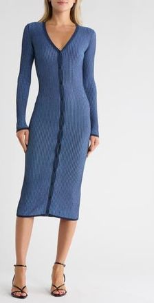 Rag & Bone Alexis Long Sleeve Ribbed Button-Up Sweater Dress in Blue Multi at Nordstrom Rack, Size Xx-Small