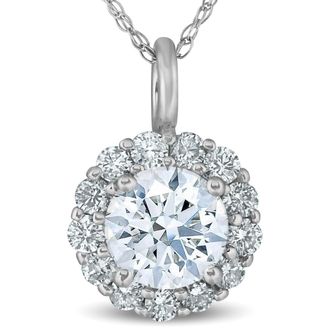 Pompeii3 1 Ct Halo Diamond Pendant Necklace 18 14k White Gold