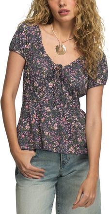 Lucky Brand Floral Cotton Peplum Top in Navy Floral at Nordstrom, Size Medium