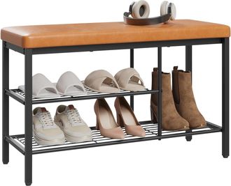 Woltu Woltu Banco Zapatero De Piel Sint&eacute;tica Con Estante De Almacenamiento Para Recibidor/sala De Estar, 80x30x50 Cm, Marr&oacute;n