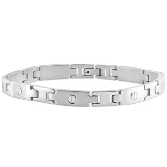 Pompeii3 Mens Steel Single Tone 7mm Screwed Long Link Flexible 8.5 Bracelet