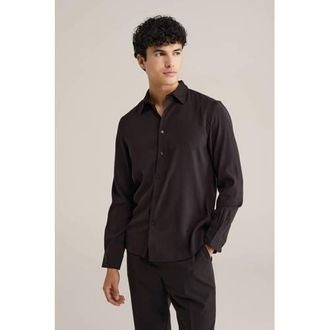 WE Fashion regular zakelijk overhemd donkerbruin