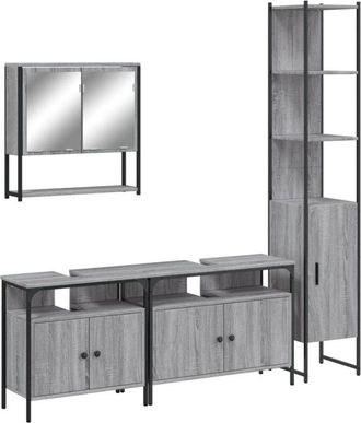 vidaXL Vidaxl - Set De Muebles De Ba&ntilde;o 4 Pzas Madera Contrachapada Gris Sonoma