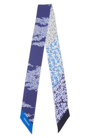 Ferragamo Fiorenza Floral Reversible Silk Skinny Scarf in New Navy/blu at Nordstrom