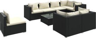 vidaXL Set De Muebles De Jard&iacute;n 9 Pzas Y Cojines Rat&aacute;n Sint&eacute;tico Negro Vidaxl