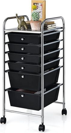 Costway Costway Carritos Con Ruedas Ba&ntilde;o Carro Auxiliar Almacenamiento Con 6 Cajones Apilables Para Cocina Restaurante (negro)