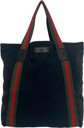 Gucci Black Canvas Leather Shoulder Bag Tote Bag (Pre-Owned)