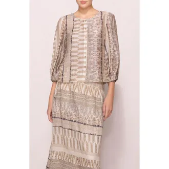 Melloday Puff Sleeve Button-Up Shirt in Blush Multi at Nordstrom, Size X-Large