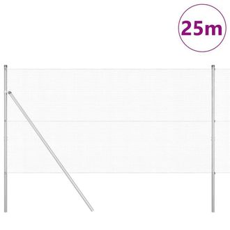 Berkfield Home Modern Welded Wire Fence with 13 Posts 1.4x25 m Galvanised Steel in Silver