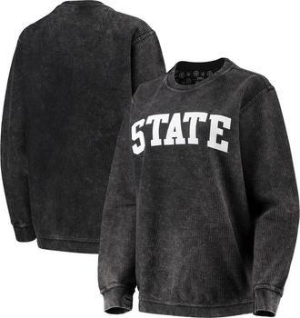 Pressbox Womens Pressbox Black Michigan State Spartans Comfy Cord Vintage Wash Basic Arch Pullover Sweatshirt at Nordstrom, Size Small