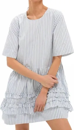 Ganni Stripe Cotton Mini Dress In Egret