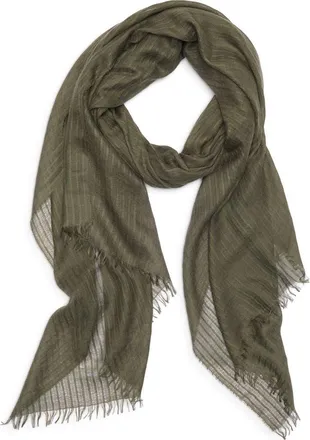 Nordstrom Striped Silk & Cashmere Scarf in Olive at Nordstrom
