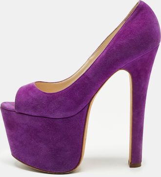 Brian Atwood Purple Suede Platform Open Toe Pumps