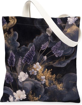 Generic Spring Japanese Lavender Canvas Tote Bag for Shopping 13x15, Asia Chinese Japan Flower Reusable Grocery Print Bag for Women Men, Cool Floral Aesthetic