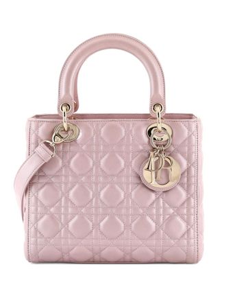 Dior Lady Dior Bag Cannage Quilt Metallic Leather Medium satchel - women - Calf Leather - One Size - Pink
