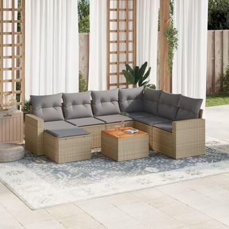 vidaXL Juego De Sof&aacute;s De Jard&iacute;n Con Cojines Beige 8 Pzas Rat&aacute;n Pe Vidaxl