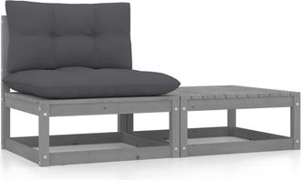 vidaXL Set De Muebles De Jard&iacute;n 2 Pzas Con Cojines Madera Pino Gris Vidaxl