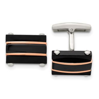 Diamond2Deal Stainless Steel Polished Black and Rose IP-plated Cufflinks