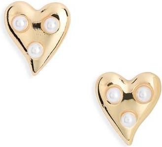 Nordstrom Rack Faux Pearl Heart Stud Earrings in White- Gold at Nordstrom Rack