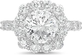 Diana M. Jewels Platinum 15.00cts Lab-Grown Round Diamond Halo Ring with Diamond Band