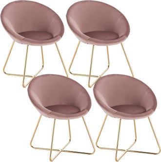 Woltu Woltu 4x Sedie Da Pranzo In Velluto Sedie Da Cucina Moderne Con Gambe In Oro Metallo Per Soggiorno, Rosa